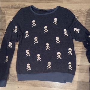 Dark Blue Wildfox Long Sleeve with White Skulls